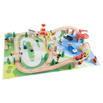 Wooden Train Set With Play Mat for Kids