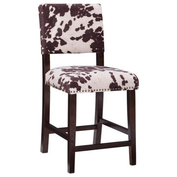 Linon Corey 24" Wood Cow Print Counter Stool in Brown