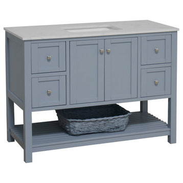 Kitchen Bath Collection Lakeshore 48" Bathroom Vanity, Powder Blue, Engineered Carrara