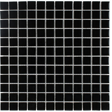 MTO0294 Classic Stacked Squares Black Glossy Glass Mosaic Tile