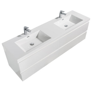 Alma-Pre 4 Drawers Wall Mount Vanity, Integrated White Sink, White, 84