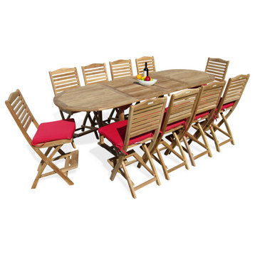 Teak 108x39 Oval Counter Extension Table, 10-Folding Chairs