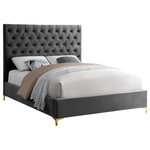 Meridian Furniture - Cruz Velvet Upholstered Bed, Gray, Full - Revamp your bedroom space with this sumptuously crafted Cruz full bed from Meridian furniture. The star of the show here is the headboardits tufted with deep button tufts that not only keep its thick padding in place and aloft, but also add a modern, textural look to your space. Sleek grey velvet upholstery feels luxuriously upscale to the touch, and the high headboard and the minimalist platform frame with metal feet add a timelessly contemporary silhouette to your space.