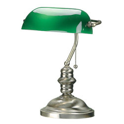 Contemporary Antique Brass Bankers Desk Lamp with Green Glass Shade - Desk Lamps