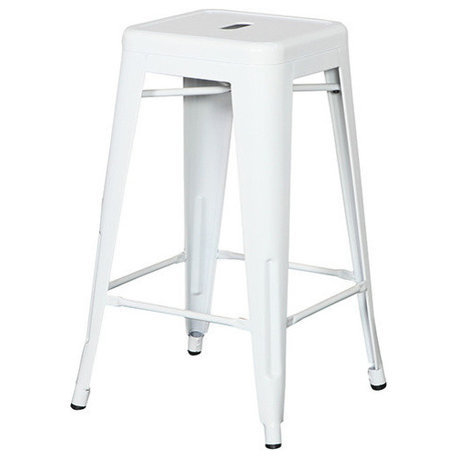 Ajax 24" Contemporary Steel Tolix-Style Barstool - White