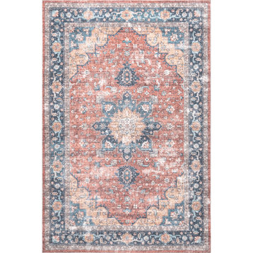 nuLOOM Patsy Traditional Persian Machine Washable Area Rug, Blue 5' x 8'