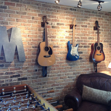 Music Room Accent Wall veneered with Reclaimed Old Chicago Thin Brick Veneer