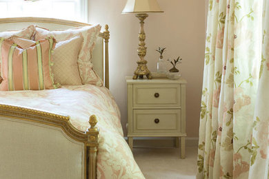 Inspiration for a transitional guest bedroom remodel in Little Rock with no fireplace and pink walls