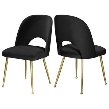 Logan Velvet Dining Chairs With Brushed Gold Legs (Set of 2), Black