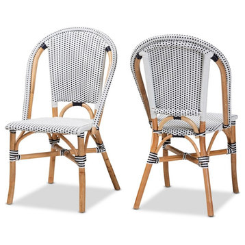 Baxton Studio Genica Black White Weaving and Brown Rattan Indoor Outdoor Chair