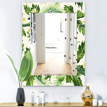 Designart Tropical Leaves Green Bohemian Eclectic Frameless Wall Mirror, 24x32