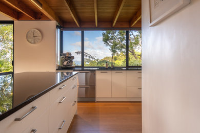 Beautiful Waitakere Ranges frames this contemporary renovation