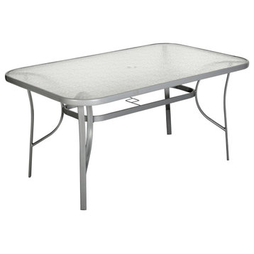 Indoor Outdoor Dining Table, Powder Coated Metal Frame With Glass Top, Silver