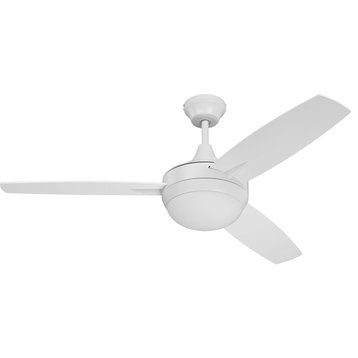 Targas 52" Ceiling Fan, White With White Blades and Matte White Glass