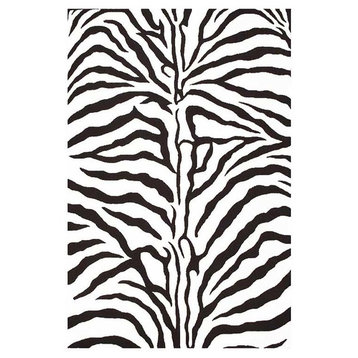 Zebra Hand-Tufted Wool Rug, White and Black, 2'6"x8'