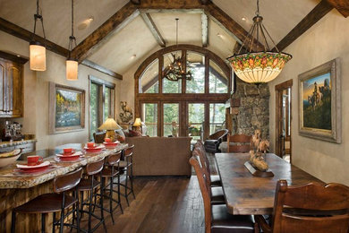 Example of a mountain style dining room design in Other