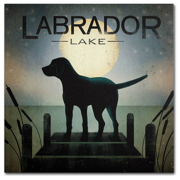 'Moonrise Black Dog Labrador Lake' Canvas Art by Ryan Fowler