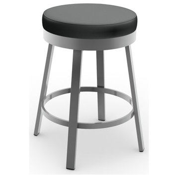 Amisco Clock Swivel Counter and Bar Stool, Charcoal Black Faux Leather / Metallic Grey Metal, Bar Height