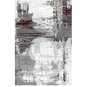 Abstract Gray Rug With Red Stripes, 10' Runner