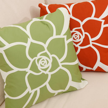 Bloom Organic Cotton Floral Throw Pillow Cover, Rust Orange