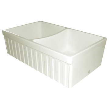 Fireclay Reversible Double Bowl Sink with a Fluted Front Apron
