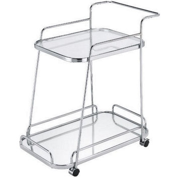 ACME Aegis 2 Glass Tier ShelvesServing Cart with Wheels in Clear and Chrome