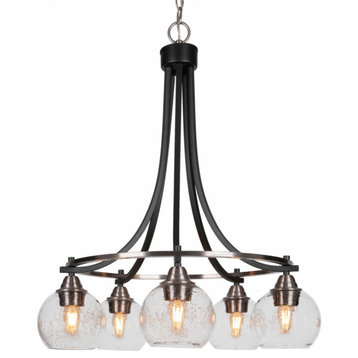 Paramount 5-Light Chandelier, Matte Black & Brushed Nickel, 5.75" Clear Bubble