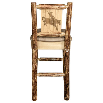 Glacier Country Collection Barstool, W/ Laser Engraved Bear, Buckskin Upholstery