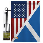 Breeze Decor - US Scotland Friendship Flags of the World US Friendship Garden Flag Set - US Friendship Beautiful Mini Garden Flag with Metal Garden Banner Pole Stand - Complete Set with Garden Pole - 16" x 40" Power Coated Metal Flag Stand