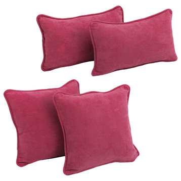 Double-Corded Solid Microsuede Throw Pillows With Inserts, Set of 4, Bery Berry