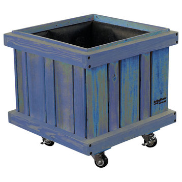 Rolling Tree 27" Cube Planter, Blue Stain Finish