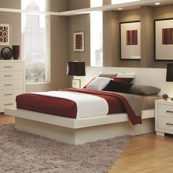 Coaster 202990Q Jessica White Queen Platform Bed with Rail Seating - Panel Beds