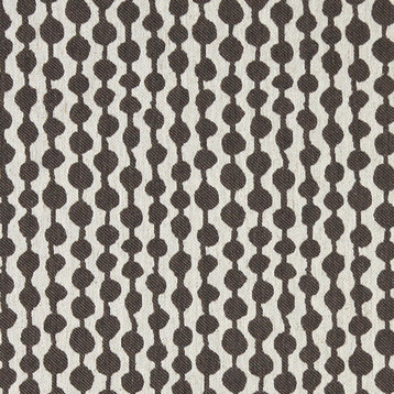 Taupe and Off White Circle Striped Linen Look Upholstery Fabric By The Yard