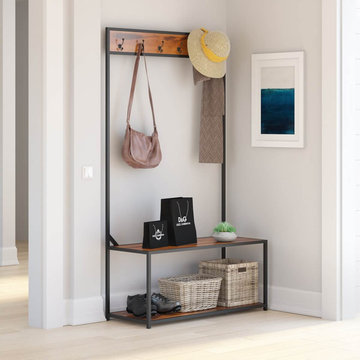 Kelso Solid Wood Open Back Industrial Entryway Hall Tree Bench