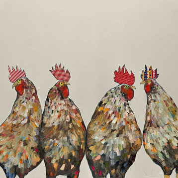 "Roosters on Cream" Canvas Wall Art by Eli Halpin, 48"x48"