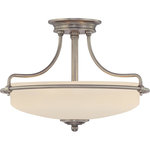 Quoizel Lighting - Griffin 3-Light Semi-Flush Mount, Antique Nickel, Opal Etched Glass - This understated style provides a stylish, soft modern look for most any room. The opal etched shade diffuses the light evenly and illuminates your home with a soothing glow. It is held in place by a softly curved arms, finished in a sleek antique nickel. Antique Nickel Finish with Opal Etched Glass
