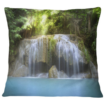 Erawan Waterfall Green Photography Throw Pillow, 18"x18"
