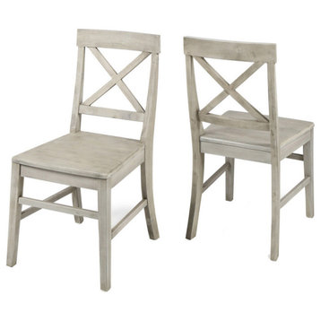 GDF Studio Truda Farmhouse Acacia Wood Dining Chairs, Set of 2, Light Gray