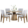 Delphine 5-Piece Round Oak Finish Dining Table Set With Gray Chairs