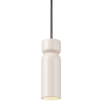 Radiance Tall Hourglass Pendant, Matte White, Brushed Nickel, Rigid Stem, LED