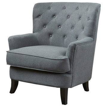 Elegant Accent Chair, Padded Seat With Diamond Button Tufted Backrest, Charcoal