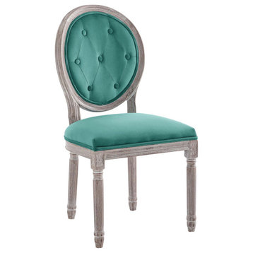 Arise Vintage French Performance Velvet Dining Side Chair, Natural/Teal