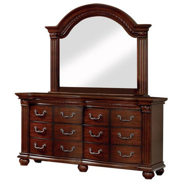 Furniture of America Sorella 2-Piece Wood Dresser and Mirror in Cherry
