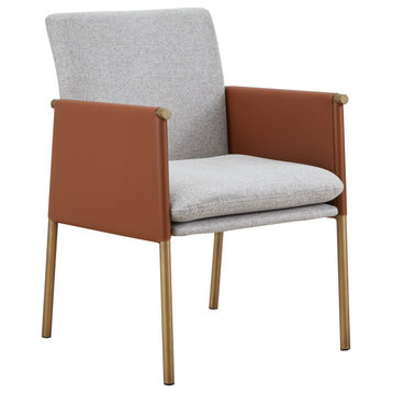 Modrest Pettit - Modern Light Grey/Camel and Brass Arm Dining Chair