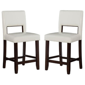 Home Square 24" Height Wood Counter Stool Set in White (Set of 2)