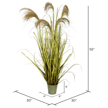 Vickerman 55" Artificial Potted Green Grass and Natural Reeds