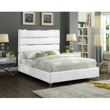 Zuma Velvet Upholstered Bed, White, King