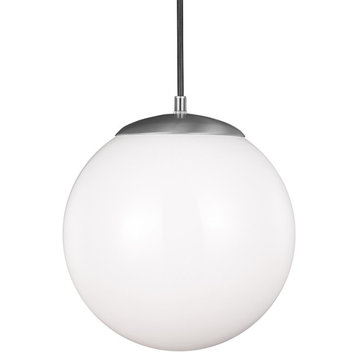Hanging Globe 1-Light Pendant, 12.5", Satin Aluminum, 150 Watt