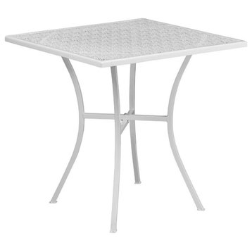 Flash Furniture 28" Square Steel Flower Print Patio Dining Table in White