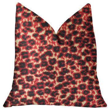 Crimson Cheetah Black and Red Luxury Throw Pillow, 22"x22"